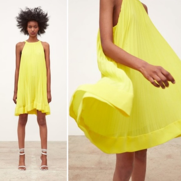 NWT ZARA YELLOW PLEATED MINI DRESS - Picture 6 of 9